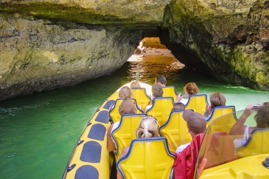 Albufeira: Benagil Caves & Dolphin Watching Speed Boat Tour - Reading the Algarve cliffs from the boat