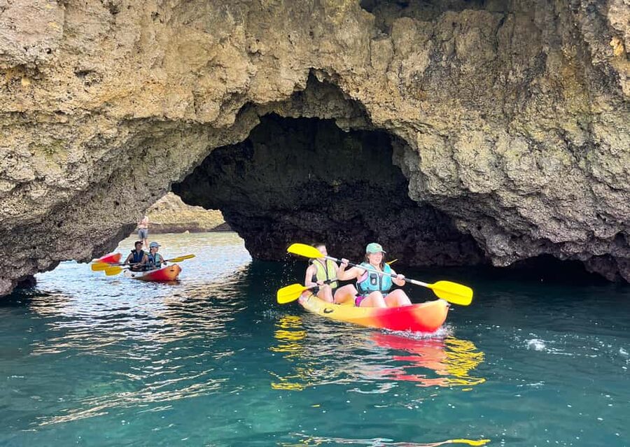 Albufeira: Hidden Beaches & Cliffs Guided Kayak Cave Tour - Paddling past Praia da Coelha