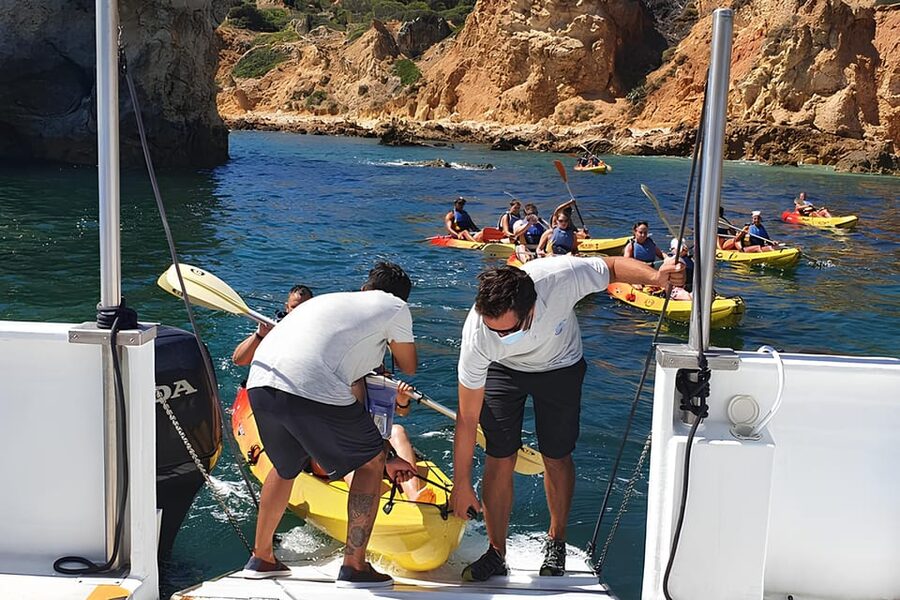 Albufeira Marina: Benagil Cave to Marinha Beach Kayak Tour - Paddling toward Marinha Beach
