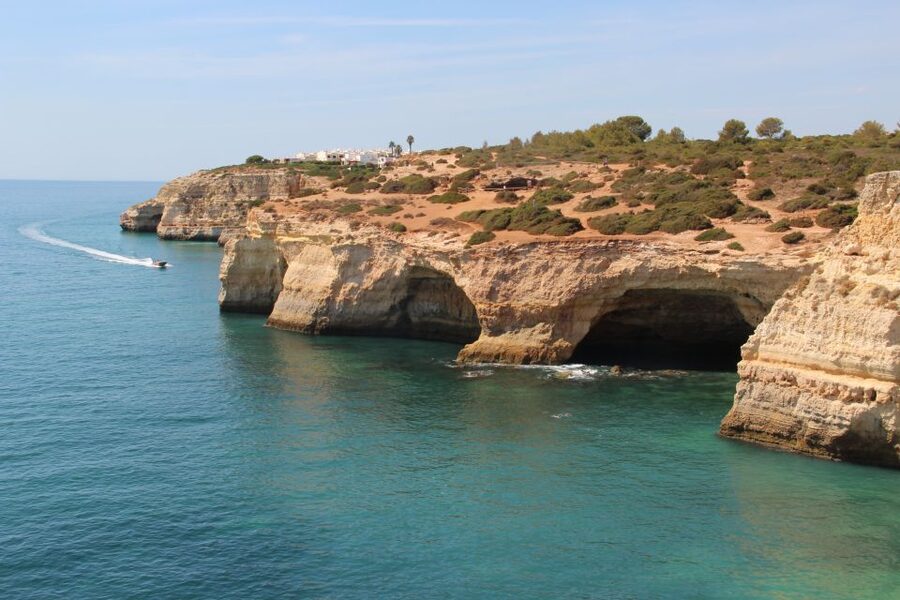 Algarve: Benagil Cave Boat Tour and Algarseco Coastal Walk - Marinha Beach from the water