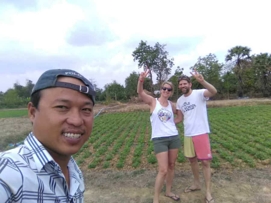 Battambang family tuktuk tour BambooTrain/Wat Banan/Bat cave - Riding the Bamboo Train on a single track