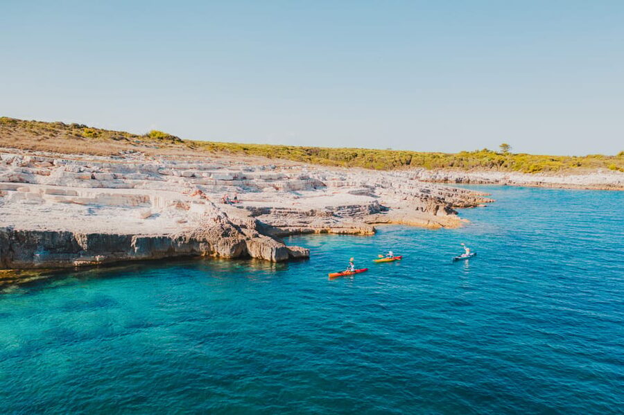 Cape Kamenjak: Kayak Tour with Cave Experience - Snorkeling with fish in clear water
