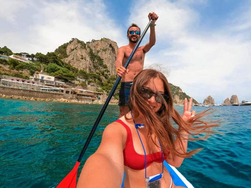 Capri: Caves and Beaches Paddle Board Tour with Photos - Entering the Little Blue Cave and Green Cave
