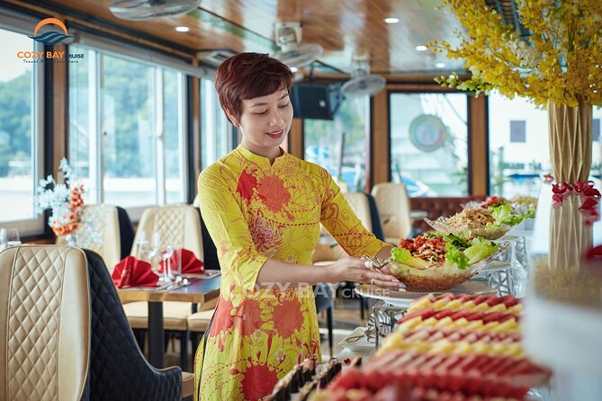 Cozy Bay Halong 5-Star Day Cruise, Buffet, Cave, Kayak, Swimming - Ti Top Island for sand, stairs, and a bay view