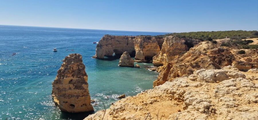 From Faro: Benagil Cliffs Hiking & 4 Treasures Experience - Looking into Benagil Cave from the cliff top