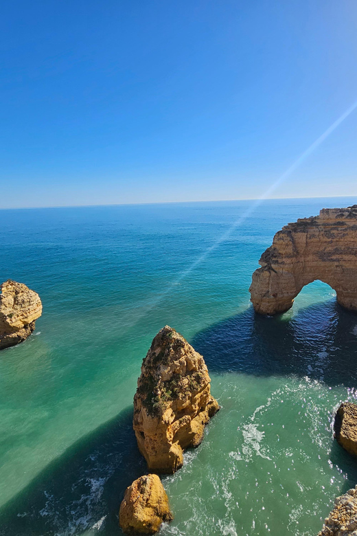 From Faro: The Original Benagil Cave, Marinha & More Tour - The cliff route toward Marinha Beach