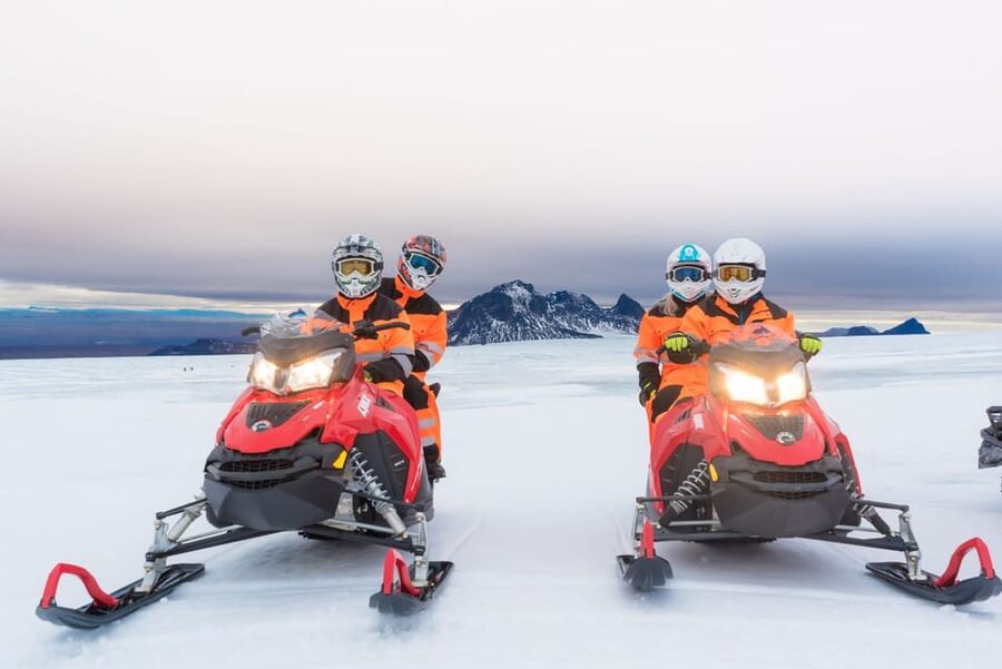 From Geysir: Snowmobiling & Ice Cave on Langjökull Glacier - Views toward three glaciers and Kerlingafjöll