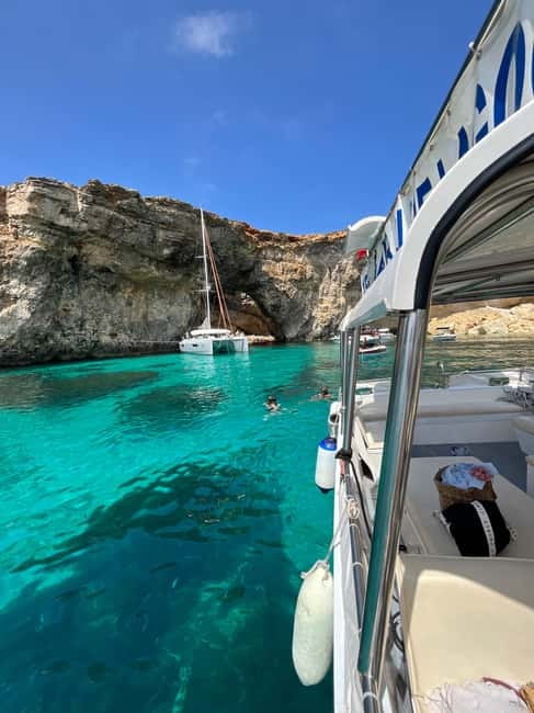 From Gozo:Around Comino, Blue Lagoon, Crystal Lagoon & Caves - Blue Lagoon before the midday crush