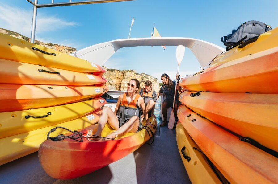 From Lagos: Kayaking and Boat Cave Explorer Tour - Kayaking through caves and beside small beaches