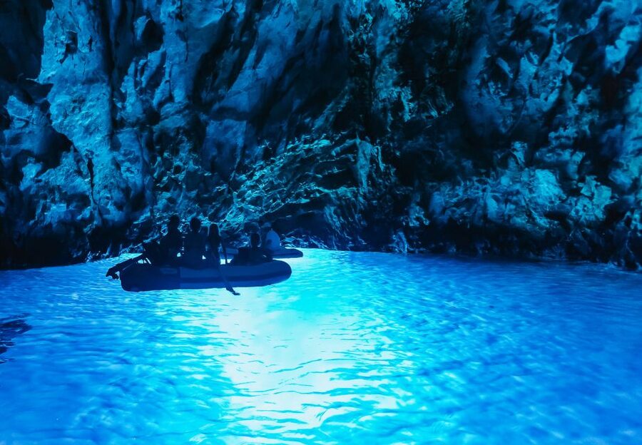 From Split: Blue Cave, Mamma Mia, Vis & Hvar 5-Island Tour - Leaving Prokurative for the open Adriatic