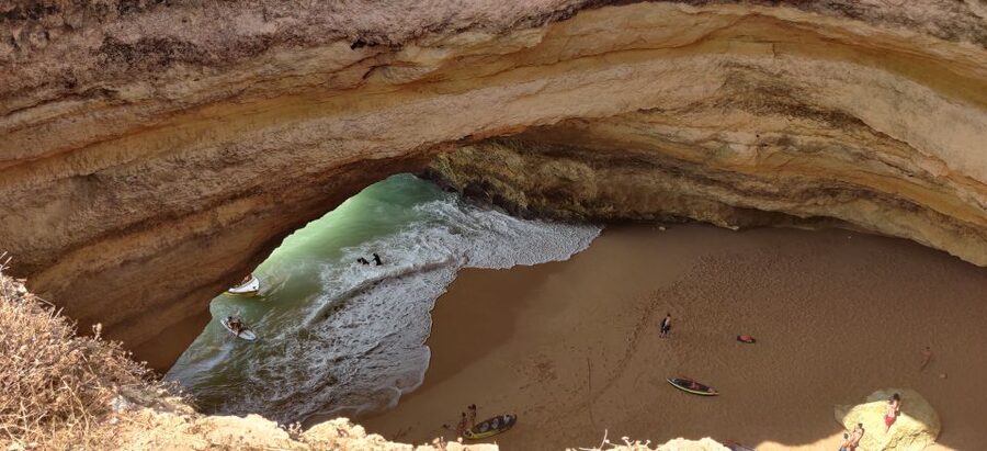 Quarteira: Benagil Cave Guided Catamaran Day Cruise & Drink - The Algarve coast from a catamaran