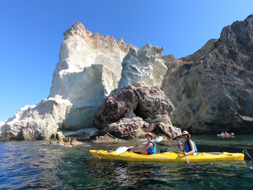 Santorini: Sea Caves Kayak Trip with Snorkeling and Picnic - White Beach and the cliff-jumping choice