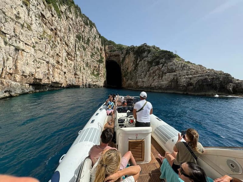 Secret Blue Cave & Grama Bay - Speed Boat Tour - Leaving Vlora on a small, fast boat
