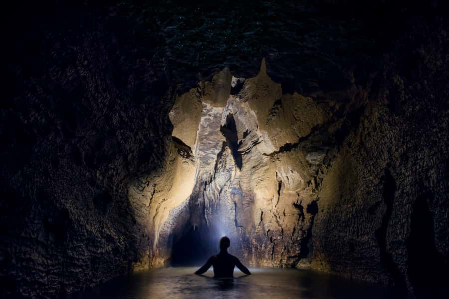 Waitomo Caves: Labyrinth Black Water Rafting Experience - The glowworm grotto in the dark